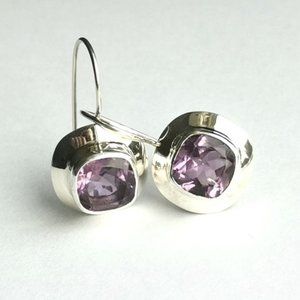 NEW Modernist square cut Amethyst sterling silver drop earrings